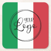 緑の白い赤イタリアン色のロゴ スクエアペーパーコースター (正面)