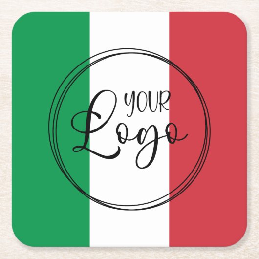 緑の白い赤イタリアン色のロゴ スクエアペーパーコースター (正面)