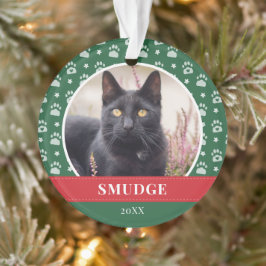 緑の白い足のプリントパターンペット写真 オーナメント