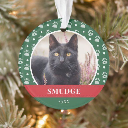 緑の白い足のプリントパターンペット写真 オーナメント (ツリー)