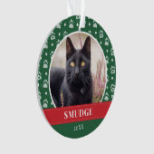 緑の白い足のプリントパターンペット写真 オーナメント (正面)