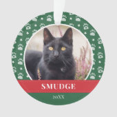 緑の白い足のプリントパターンペット写真 オーナメント (正面)