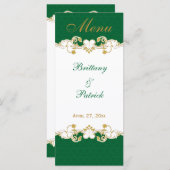 緑の白い金ゴールドのスクロール、シャムロックメニューカード メニュー (正面/裏面)
