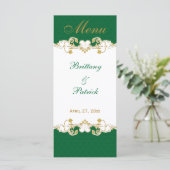 緑の白い金ゴールドのスクロール、シャムロックメニューカード メニュー (スタンド正面)