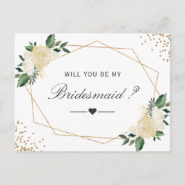 緑の白い金ゴールドフローラは私の花嫁の提案 インビテーションポストカード