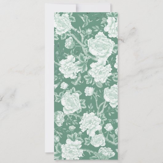 緑の白い陳腐なフローラ磁器メニューカード 招待状 (裏面)