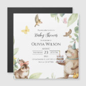 緑の白い鳥の赤ちゃんシャワー磁気カード マグネット招待状 (正面/裏面)