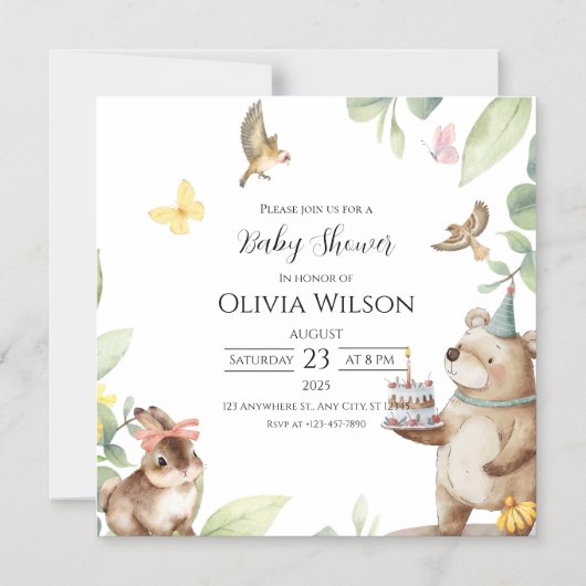 緑の白い鳥の赤ちゃんシャワー磁気カード マグネット招待状 (正面)