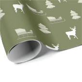 緑の白い鹿の羽毛模様クリスマス ラッピングペーパー (ロールコーナー)