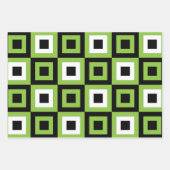 緑の白い黒い正方形の幾何学的 ラッピングペーパーシート (正面2)