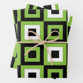 緑の白い黒い正方形の幾何学的 ラッピングペーパーシート (インサイチュ)
