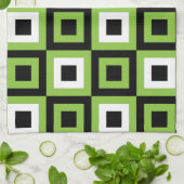 緑の白い黒の正方形の幾何学的パターン キッチンタオル (折り畳み)