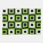 緑の白い黒の正方形の幾何学的パターン キッチンタオル (横)