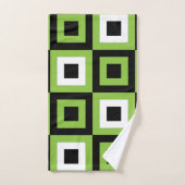 緑の白い黒の正方形の幾何学的パターン バスタオルセット (ハンドタオル)