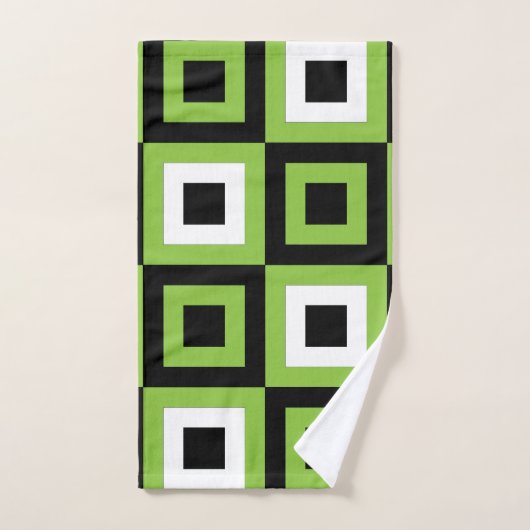 緑の白い黒の正方形の幾何学的パターン バスタオルセット (ハンドタオル)