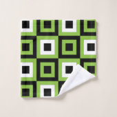 緑の白い黒の正方形の幾何学的パターン バスタオルセット (ウォッシュタオル)