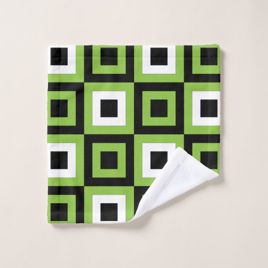緑の白い黒の正方形の幾何学的パターン バスタオルセット (ウォッシュタオル)