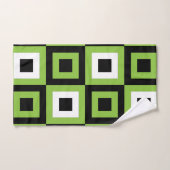 緑の白い黒の正方形の幾何学的パターン バスタオルセット (ハンドタオル)