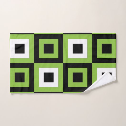 緑の白い黒の正方形の幾何学的パターン バスタオルセット (ハンドタオル)