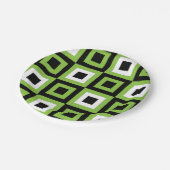 緑の白い黒の正方形ジオメトリパターンパーティー ペーパープレート (アングル)