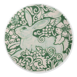 緑の白うさぎフローラフォーク引き出しプルノブ セラミックノブ