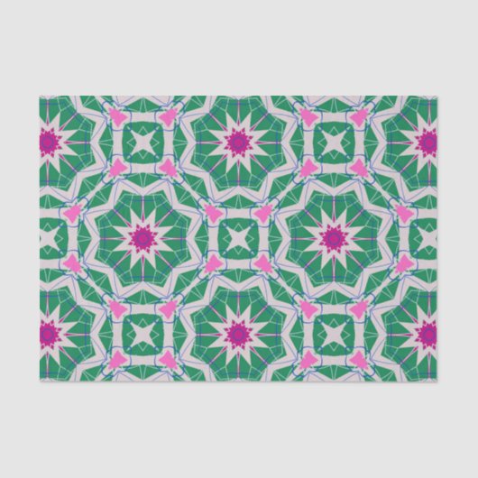 緑の白とピンクのモロッコの幾何学的パターン 薄葉紙 (正面)