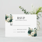 緑の白と金ゴールドフローラ結婚式RSVPカード 招待状 (スタンド正面)