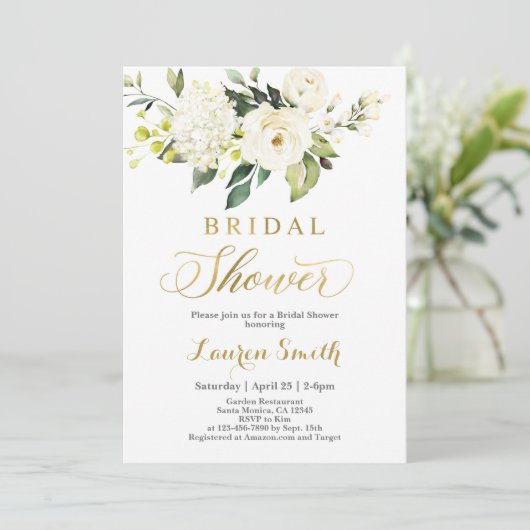 緑の白と金ゴールドブライダルシャワーへの招待 招待状 (スタンド正面)