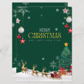 緑の白と黄色のメリーモダンクリスマス シーズンカード (正面/裏面)