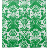 緑の白のフローラのマスクのパターン シャワーカーテン (正面)