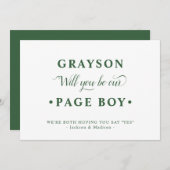緑の白のミニマリストページボーイの提案カード 招待状 (正面/裏面)