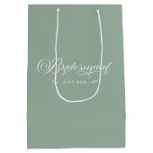 緑の白の花嫁のエレガントタイポグラフィ ミディアムペーパーバッグ (裏面)