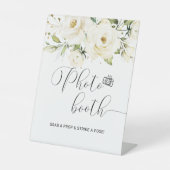 緑の白エレガントバラ写真ブースの看板 台座サイン (正面)