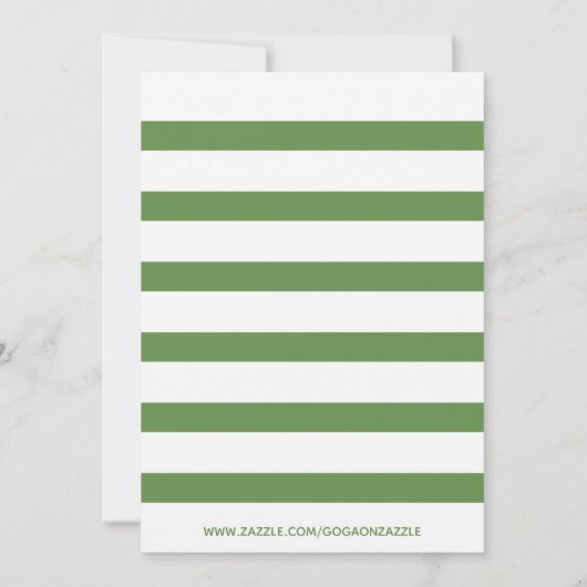 緑の白ストライプ色のとカラフルブーケ結婚の 招待状 (裏面)