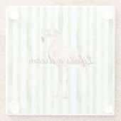 緑の白ストライプ色のフラミンゴ ガラスコースター (裏面)