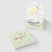 緑の白ストライプ色のフラミンゴ ストーンコースター (横)