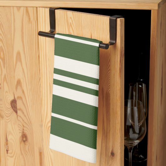 緑の白ストライプ色 キッチンタオル (三つ折り)