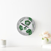 緑の白チームの色の多様性サッカーストライプチーム ラウンド壁時計 (ホーム)