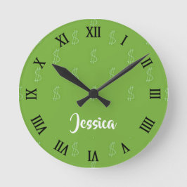 緑の白ドル記号 ラウンド壁時計