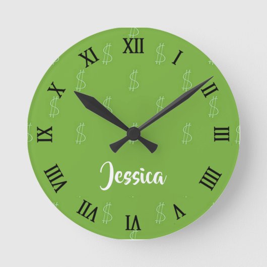 緑の白ドル記号 ラウンド壁時計 (正面)