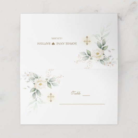 緑の白フローラ金ゴールド洗礼表番号 プレイスカード (外部開封)