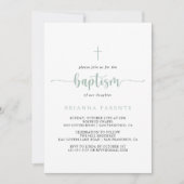 緑の白ミニマリスト書道バプテスマ 招待状 (正面)