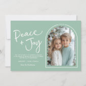 緑の白モダンいアーチ平和の喜び写真クリスマス シーズンカード (正面)