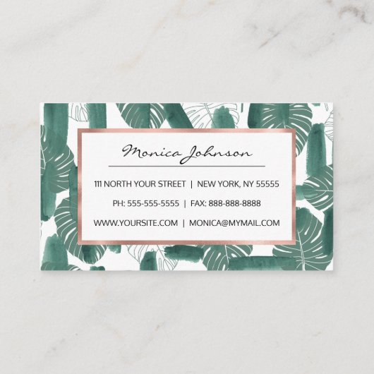 緑の白モダンいモンステラ葉の筆跡 割引カード (裏面)