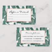 緑の白モダンいモンステラ葉の筆跡 紹介カード (正面/裏面)