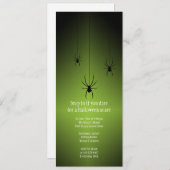 緑の白熱黒のくものハロウィンの招待カード 招待状 (正面/裏面)