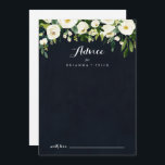 緑の白王室のフローラ青結婚書 アドバイスカード<br><div class="desc">この緑の白いフローラ王室のブルーの書道の結婚アドバイスカードは、素朴な人に最適結婚である。このデザインはエレガント、水色の白い牡丹と緑の葉が濃い青の背景を持つ。これらのカードはs、結婚ブライダルシャワー、ベビーシャワー、卒業式パーティーなどに最適だ。新郎新婦の名前、両親または卒業生の名前でカードをパーソナライズ。</div>
