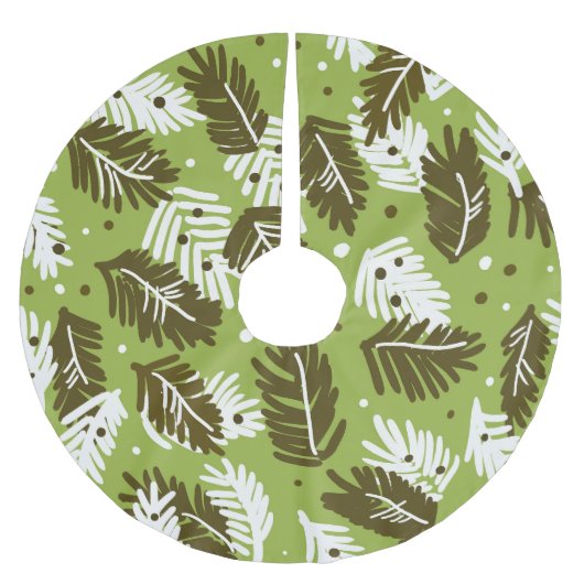 緑の白葉い:針葉樹パターン ブラッシュドポリエステルツリースカート (正面)