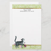緑の白葉猫と金ゴールドグレー猫の文房具 便箋 (正面/裏面)