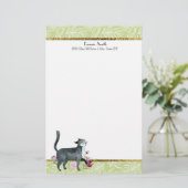 緑の白葉猫と金ゴールドグレー猫の文房具 便箋 (スタンド正面)